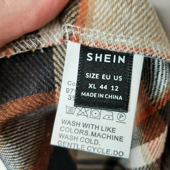 SHEIN Plaid Mini Skirt in Brown/Cream/Orange sz XL US 12 - Picture 5 of 6